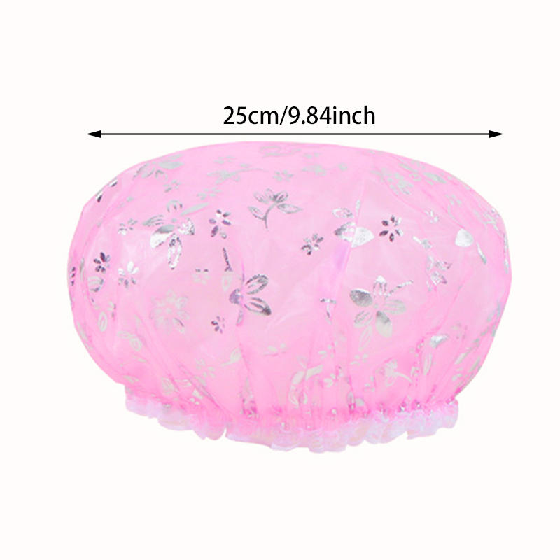 1Pc Thick Waterproof Shower Cap Bath Hat Double Layer Hair Cover Women Supplies Showering Mesh Caps Bathroom