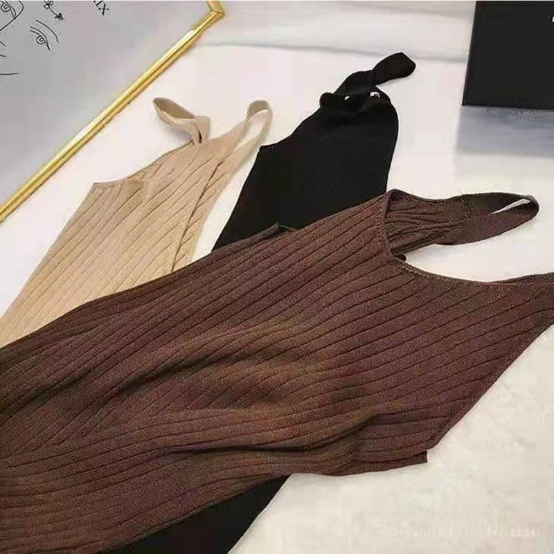 V Neck Sleeveless Elegant Knitted Slip Dress for Women Fashion Sexy Bodycon Casual Long Dresses Solid Color Autumn Spring Bottoming Clothes