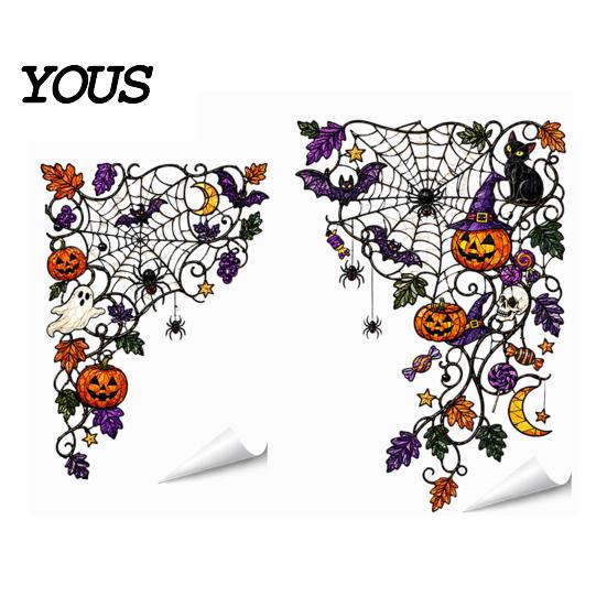 Waterproof Window Stickers 2PCS Flower Print Static Stickers, Glue-free Electrostatic Decorative Film, Removable Floral Cling for Glass Door