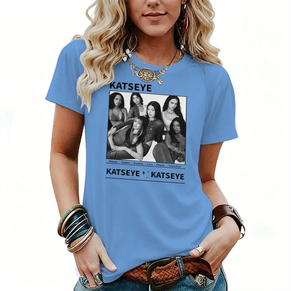 Vintage Katseye Hip Hop Singer Unisex Unisex Tshirts Short Sleeve Crew Neck Summer Tshirt Fashion Fun Pop Group Tees For Fan Gift
