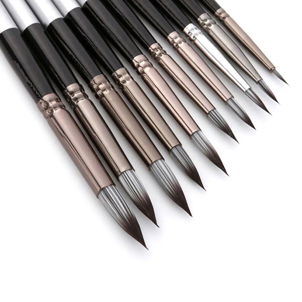 10Pcs/Set Wooden Handle Paint Brushes Nylon Drawing Kit  for Acrylic Oil Painting