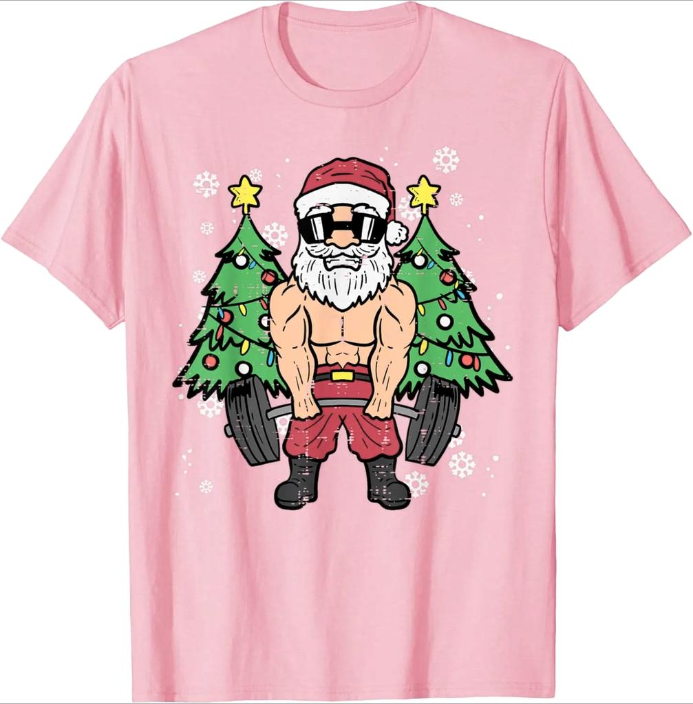 Christmas Santa Deadlift Xmas Weightlift Gym Print Women TShirt Fashion Short Sleeve Design Printed Tshirt Tops Fit Clothing