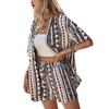 2025 Trendy Vacation Print Two-Piece Set: Elegant Short Sleeve Top & Tie-Waist High Waist Shorts