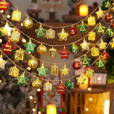 Christmas Fairy String Lights 10/20/40/80 LED Xmas Warm White Light with Santa Claus Tree Snowman Candy Cane Stockings for Indoor Home Party Decor