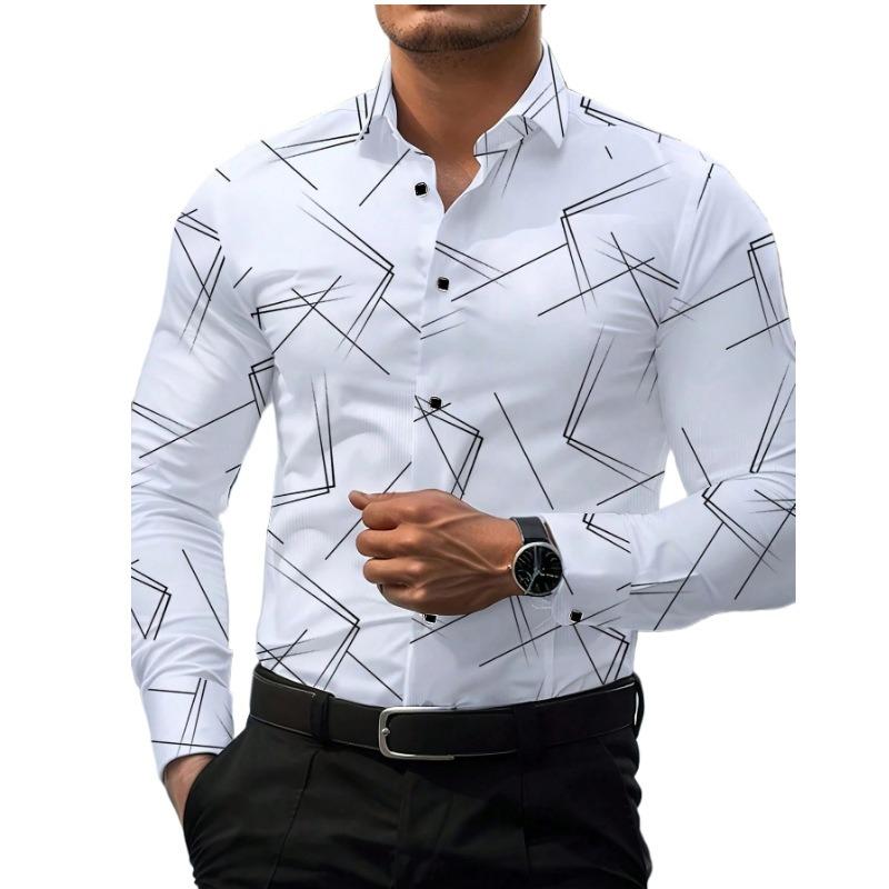American Style Long Sleeve Shirt Men S Casual Printed Turn Down Collar