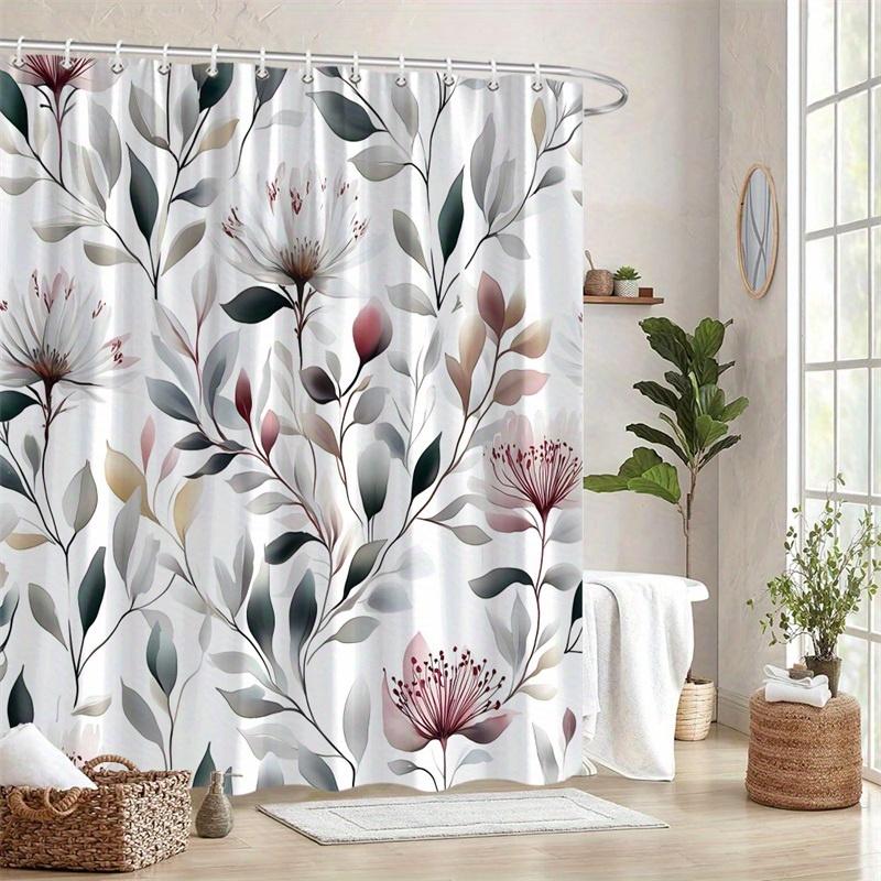 1 Elegant Botanical Watercolor Shower Curtain - Soft Mixed Colors, White and Pink Flowers, Succulents Machine Washable Polyester