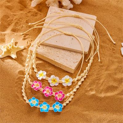 Plumeria Rubra  Necklace Bracelet Set  Adjustable  Flower Choker Necklace Colorful Luau Beach Plumeria  Statement
