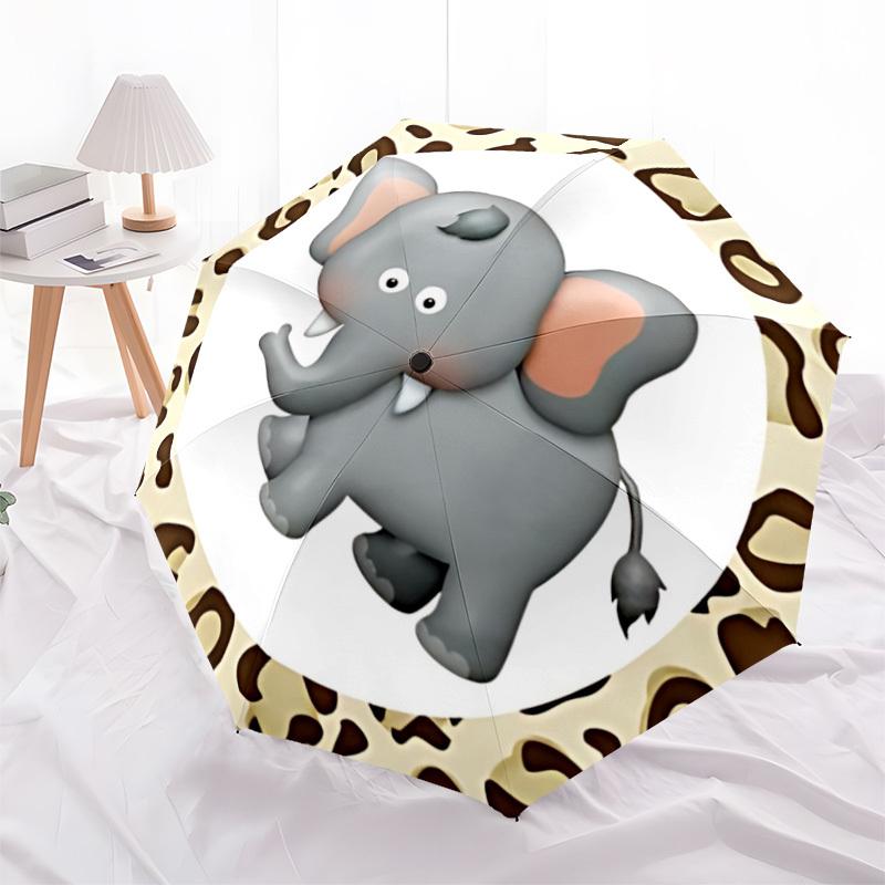 1pc Safari Elephant Print Automatic Opening and Closing Folding Umbrella with 8 Iron Ribs - Portable, Foldable for Travel Yy251124081