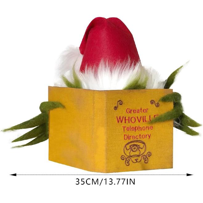 Christmas Tree Topper Classic Green Monster Hiding Behind Book Treetop Decoration for Christmas Tree Decorations Xmas Holiday Party Favor (Tree