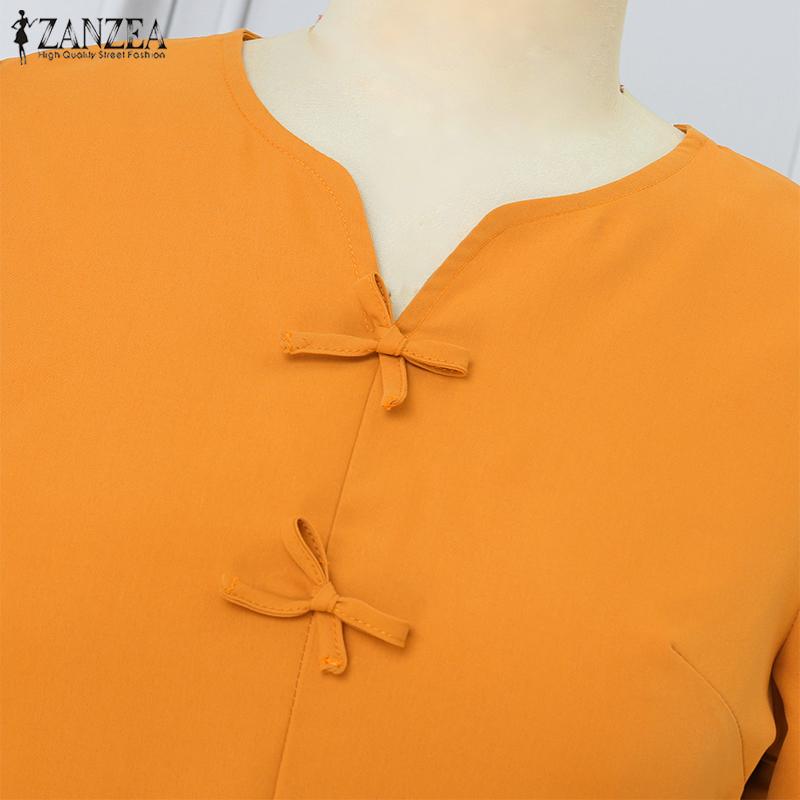 ZANZEA Women Casual V-Neck Summer Short Sleeve Long Dress