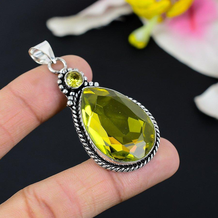 Lemon Topaz Gemstone Handmade 925 Sterling Silver Jewelry Pendant 2.56" KG-105