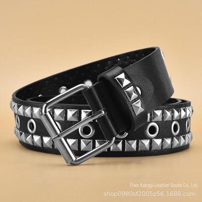 Unisex Punk Rock Pyramid Rivet Belt with Metal Eyelets for Jeans