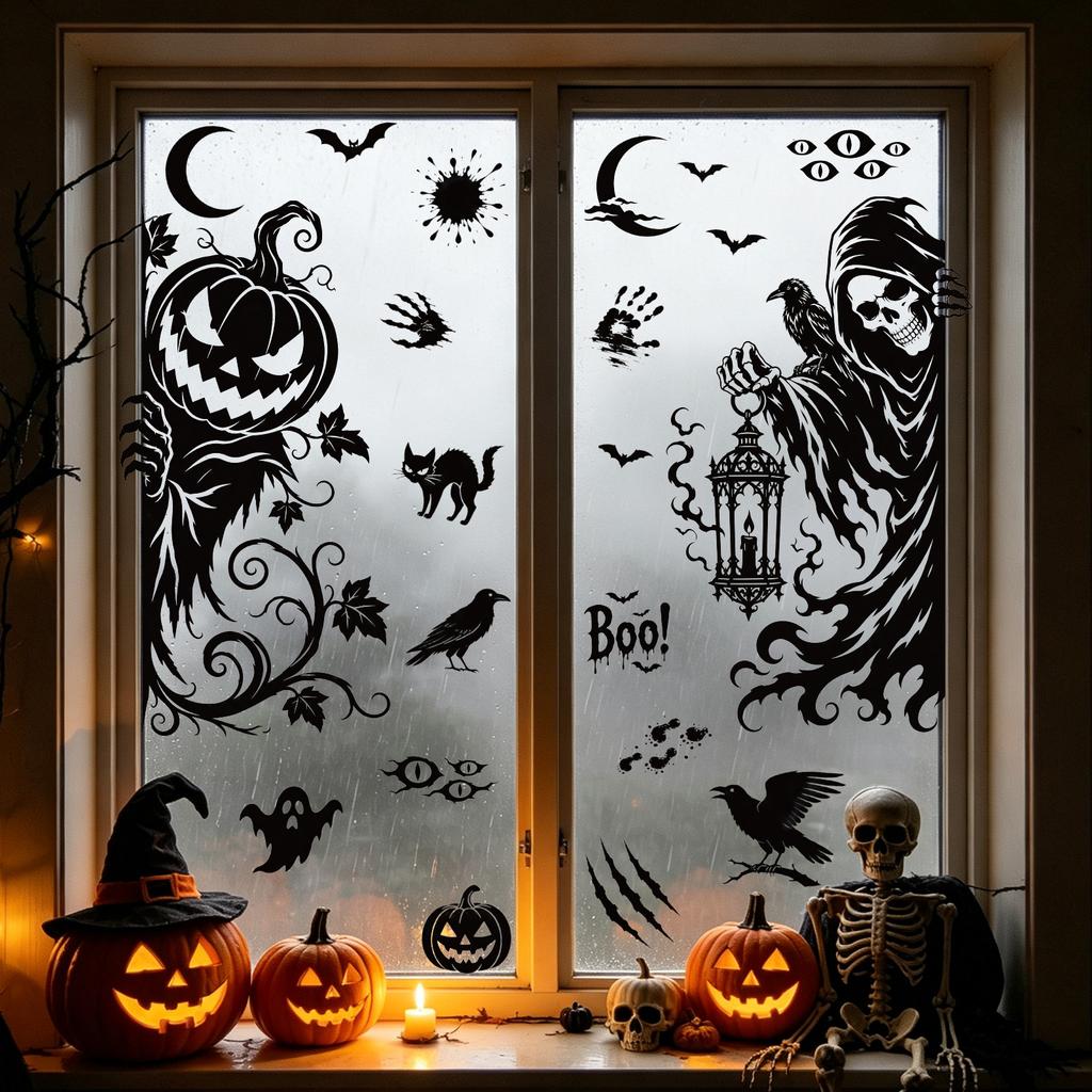 Halloween sticker black horror atmosphere death glass sticker mall window scene arrangement bat static sticker