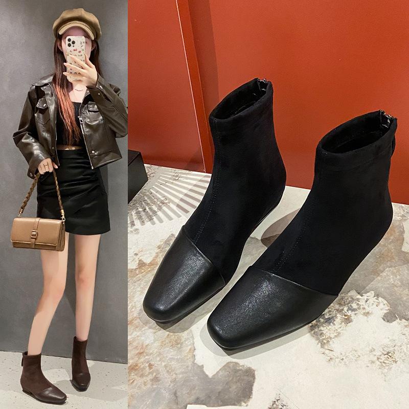 Beautiful huge good-looking small short boots women's 2025 new autumn square head thin boots black thick heel super fire fashion naked boots