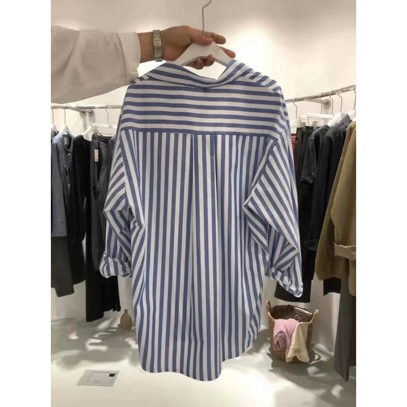 Korea Dongdaemun Striped Shirt Women's Design Sense Niche 1116 Autumn New Foreign Style Shirt Student Top