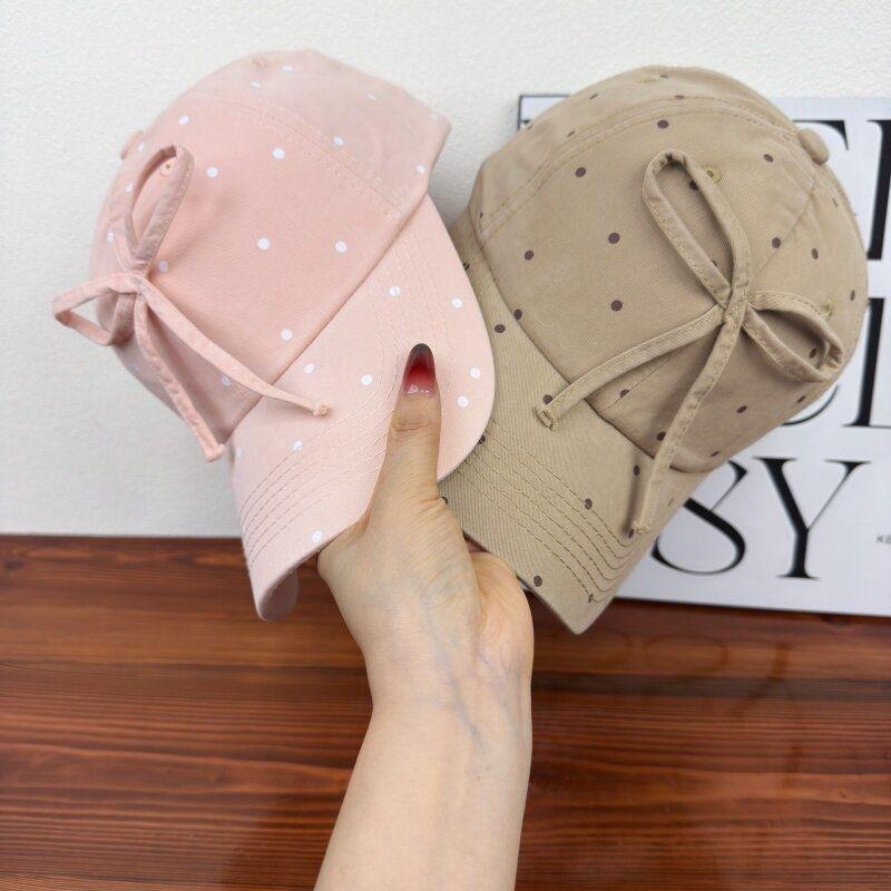 Fashion Hat Korean black and white polka dot bow baseball cap female versatile sweet cute niche design show face small cap