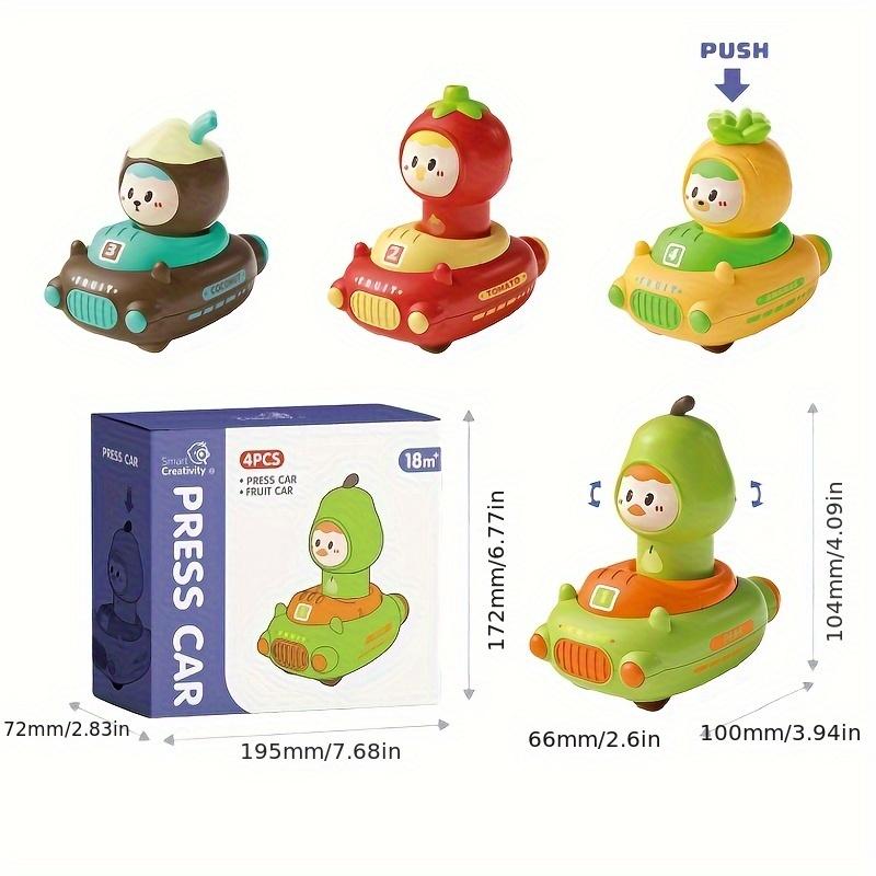 

Kids Toy 18Month Cartoon Fruit Doll Press Toy Car,4pcs Activity Toy Car Set Hand Eye Coordination, Durable Material, Indoor And Outdoor Toy Car. 4pcs