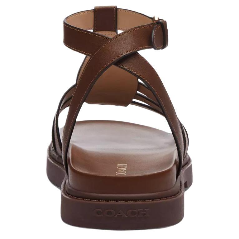 Coach Franny Leather Round Toe Open Toe Roman Sandals Women Sandals Dark-Brown CR866-CWH