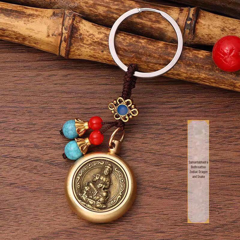Brass Zodiac Guardian Keychain: Eight Birth-Year Gods for Prosperity