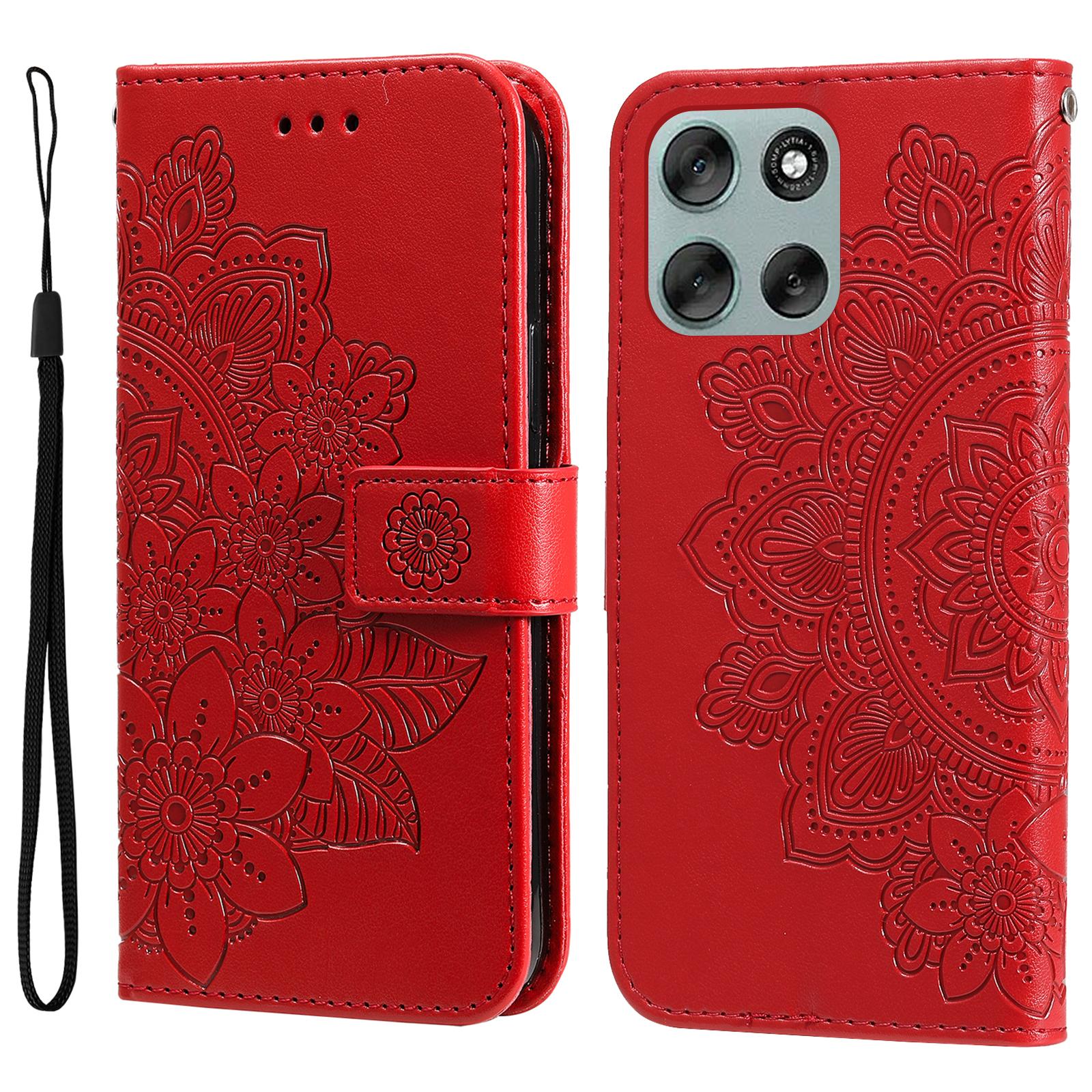 

For Motorola Moto G56 5G Case Floral Pattern PU Leather Wallet Stand Phone Cover Red