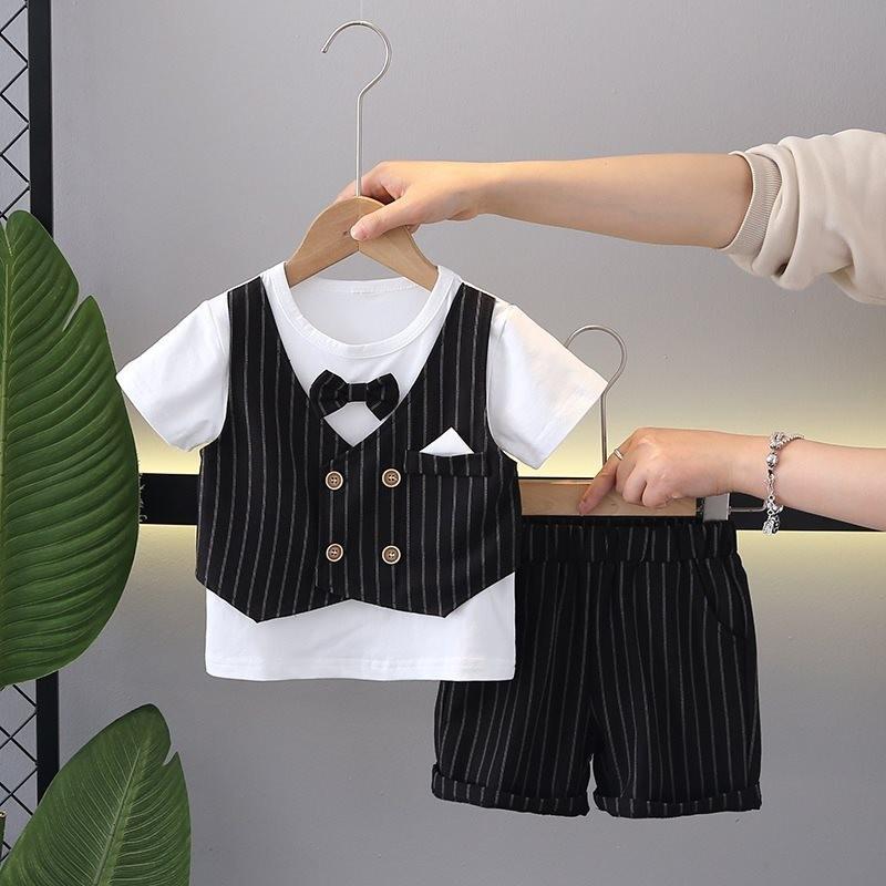Stylish Boys Summer Outfit Set With Cute Bow Tie And Comfortable Shorts For Toddlers