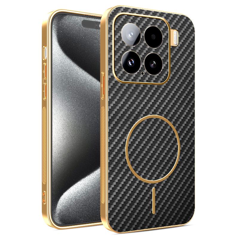 Plating Fiber Texture Magnetic Case for Xiaomi Mi 15 Ultra 14T Poco X7 M7 Pro F7 Lens Camera Protector for Magsafe Phone Cover