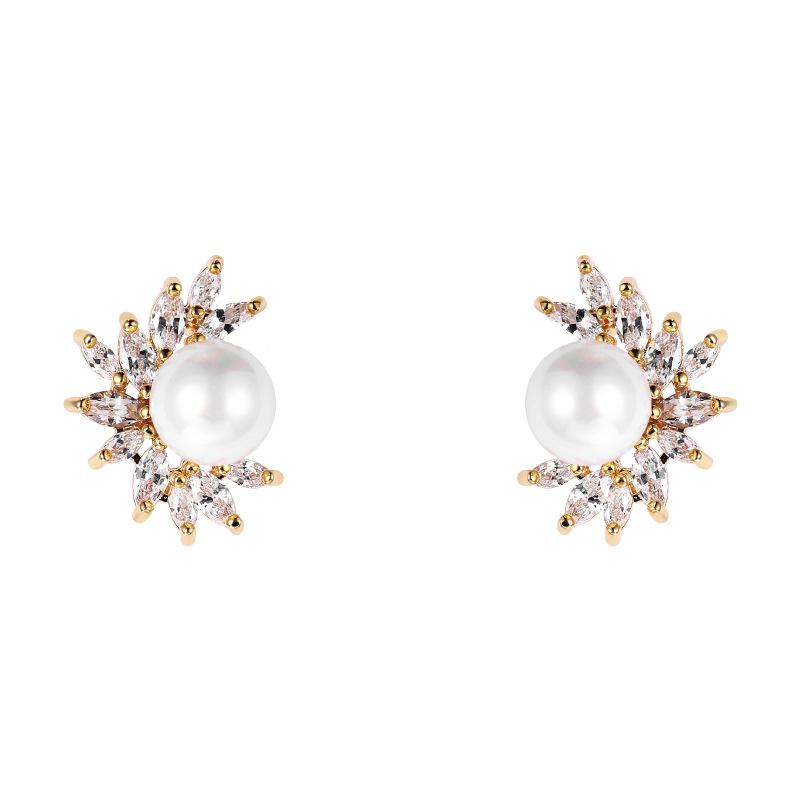 Round Pearl Earrings Stud Women Girls Fine Jewelry Silver Zircon Fashion Boucle Ooreille Femme Trendy Gifts Stud Earrings