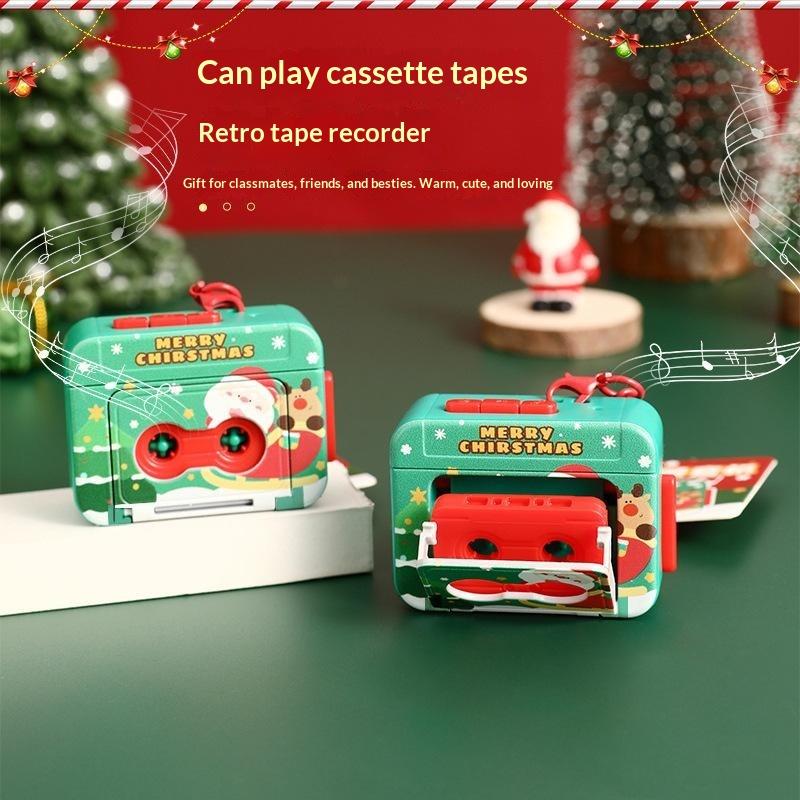 Cute Vintage Tape Recorder Keychain Pendant Cool Sound Built In Three Music Can Play To Celebrate Christmas Atmosphere Keychain