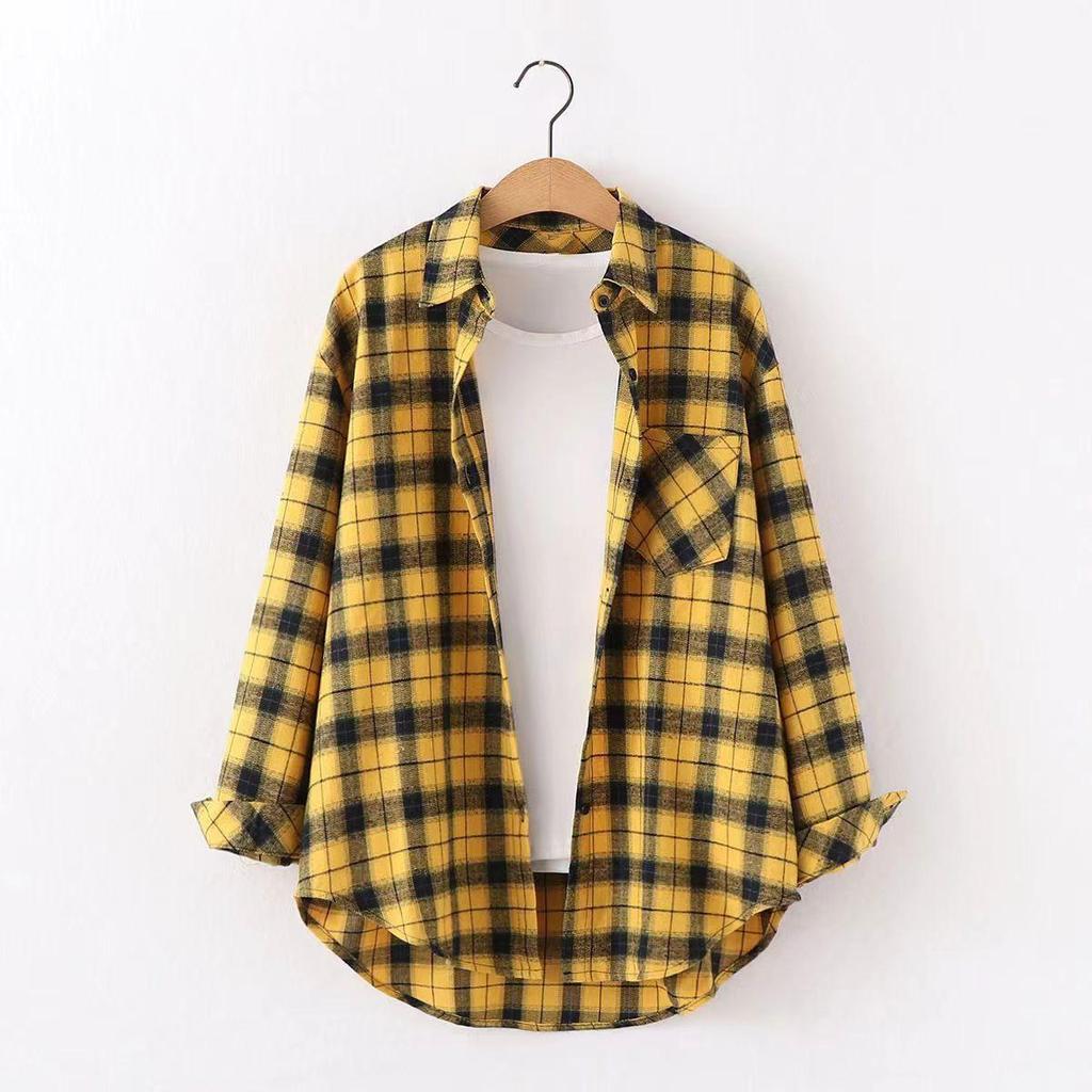 Camisa holgada de manga larga a cuadros para mujer, estilo coreano, chaqueta informal y versátil para estudiantes para primavera y otoño, talla grande, algodón