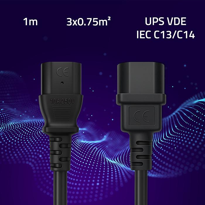 Qoltec Kabel zasilający do UPS | IEC C13/C14 | 3x0.75mm² | 1m