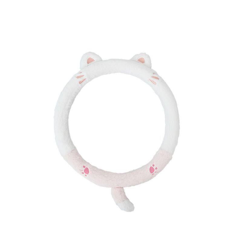 

Winter Cartoon Car Steering Wheel Cover, Plush Embroidered, Non-Slip, Wear-Resistant, Cute Car Accessories for Women Rabbit Fur Embroidered Cat Steering Wheel Cover