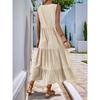 VEZFAA Women's Fashion Summer Spring Solid Color Print Sleeveless V-Neck Loose Waistline Casual Dresses