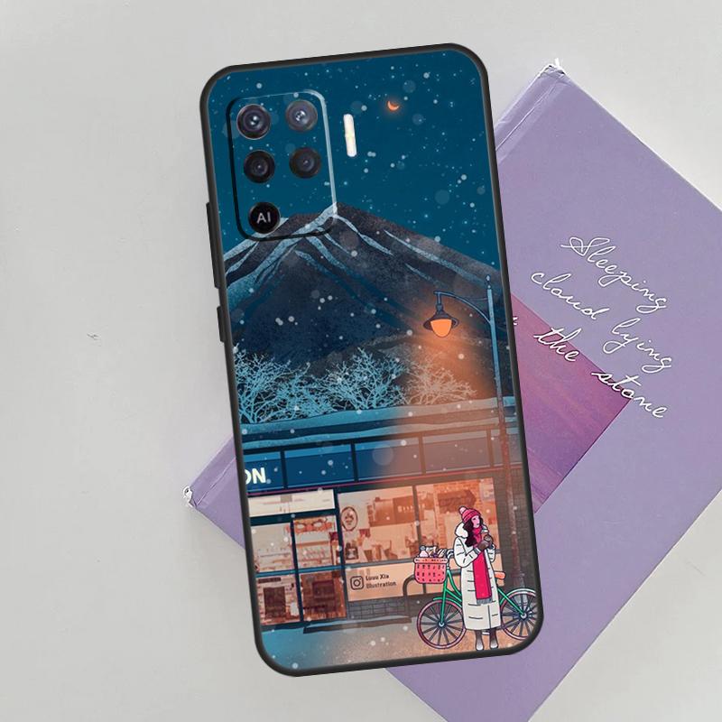 Cyberpunk  Village Neon Anime Case For OPPO Reno 5 Lite 2Z 2F A15 A52 A72 A83 A54 A74 A94 A5 A9 A31 A53 A53S 2020 Cover