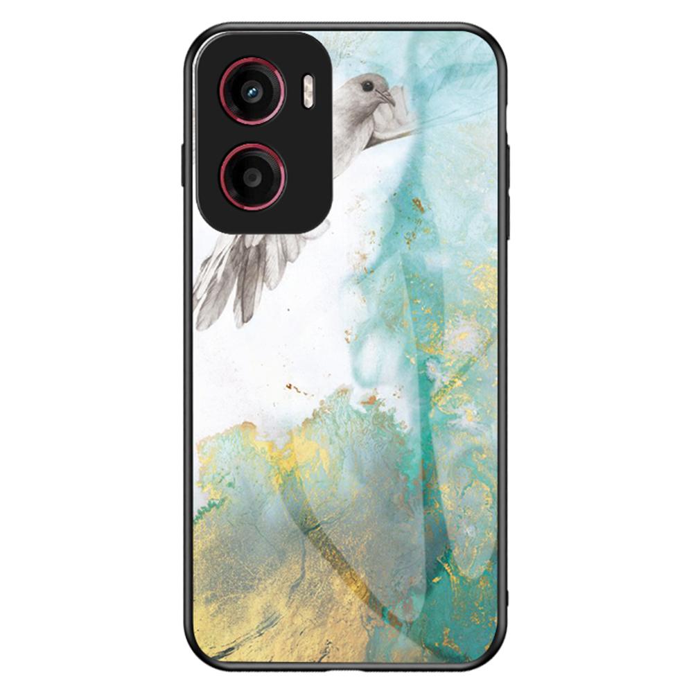 For Motorola Moto G05 4G Case Marble Pattern Tempered Glass+PC+TPU Protective Phone Cover