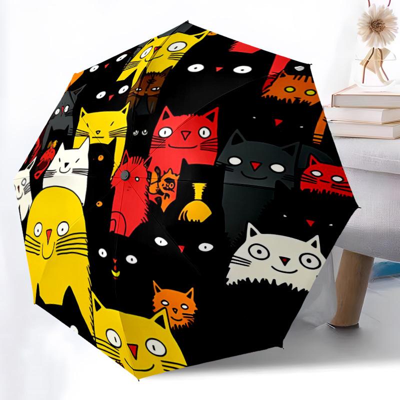 1pc Cat Pattern Automatic Folding Umbrella - Compact 8-Rib Design, Durable Plastic & Iron, Lightweight for Outdoor Daily Use052