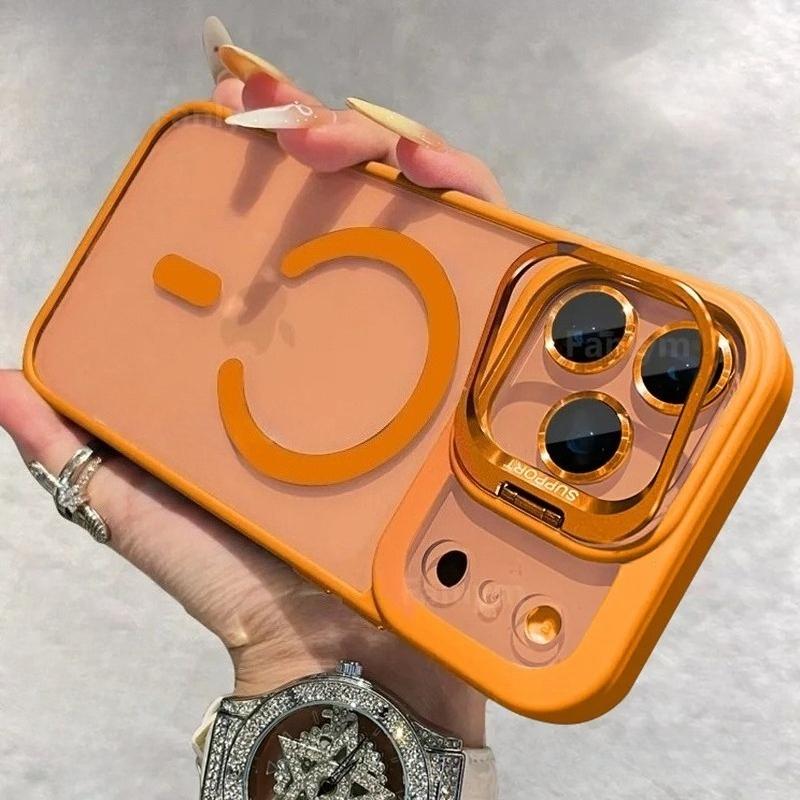 Luxury For Magsafe Magnetic Clear Phone Case For iPhone 17 Air 16 15 14 Plus 13 12 17 Pro Max Stand Glass Lens Protector Cover
