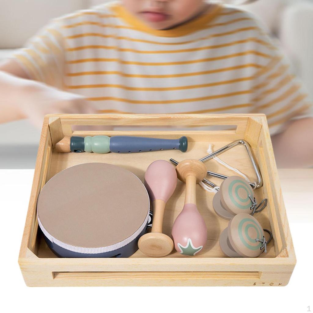 Wooden Percussion Instruments Toy with Wood Tray Rhythm Early Learning Kids Musical Toys Set for