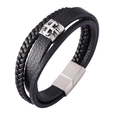 Punk Men Multilayer Leather Bracelets Men Woven Bangle Cross Charm Jewelry Christmas Gift