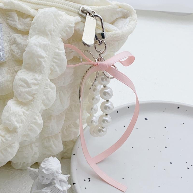 Ballet Style Ribbon Bowknot/Butterfly/Heart Key Rings Beaded Keychain Pendant Bag Accessory for Fashion Enthusiasts