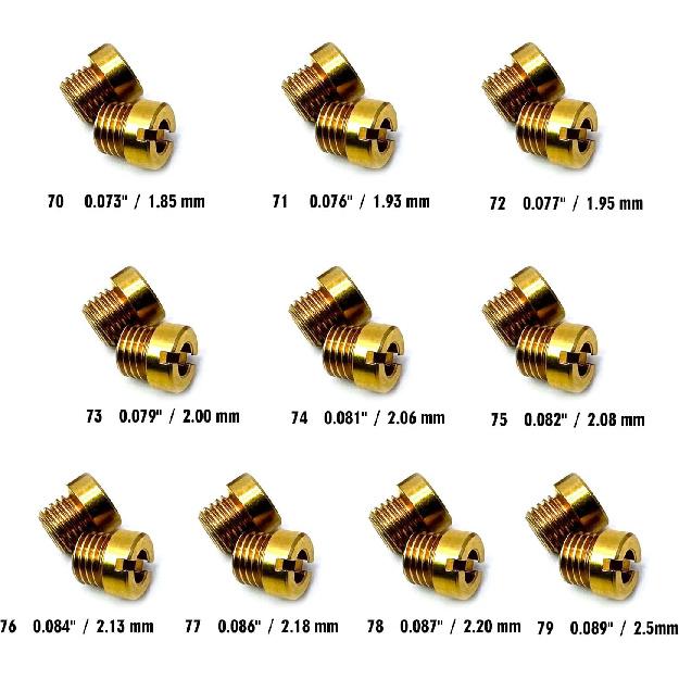 

Holley Carb Carburetor 1/4-32 Main Jets set The aperture size is:70 71 72 73 74 75 76 77 78 79,10 sets in total, 2 pcs per size,Thread size: 1/4 -32