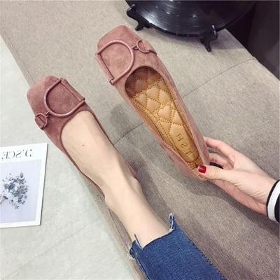 Fashion Flat Shoes for Women Spring 2025 New Suede Square Toe Shallow Cut Flat Bottomed Lefu Soft Bean Shoes Ladies Big Size 44 45 46