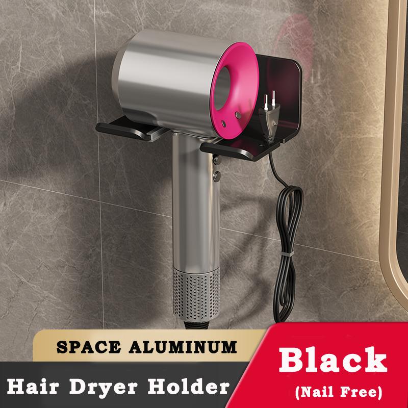 

Simple Hair Dryer Holder Wall-mounted Metal Space Aluminum Hair Dryer Stand Storage Organizer Bathroom Hairdryer Hanger Holder чёрный