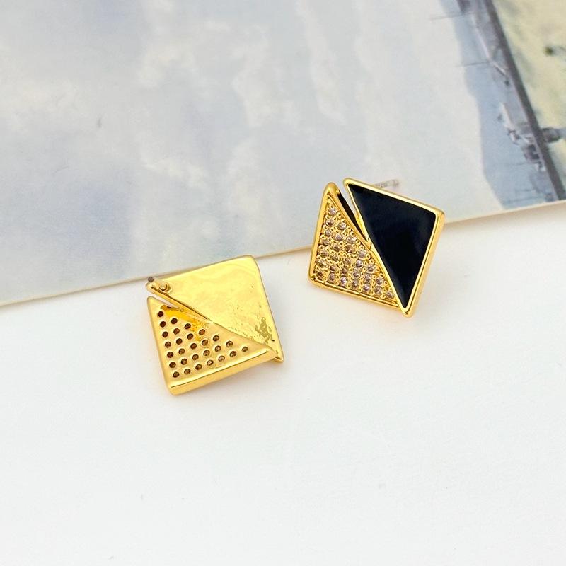 Summer Design Earrings Geometric To Triangular Zircon Micro-Inlaid Stud Earrings