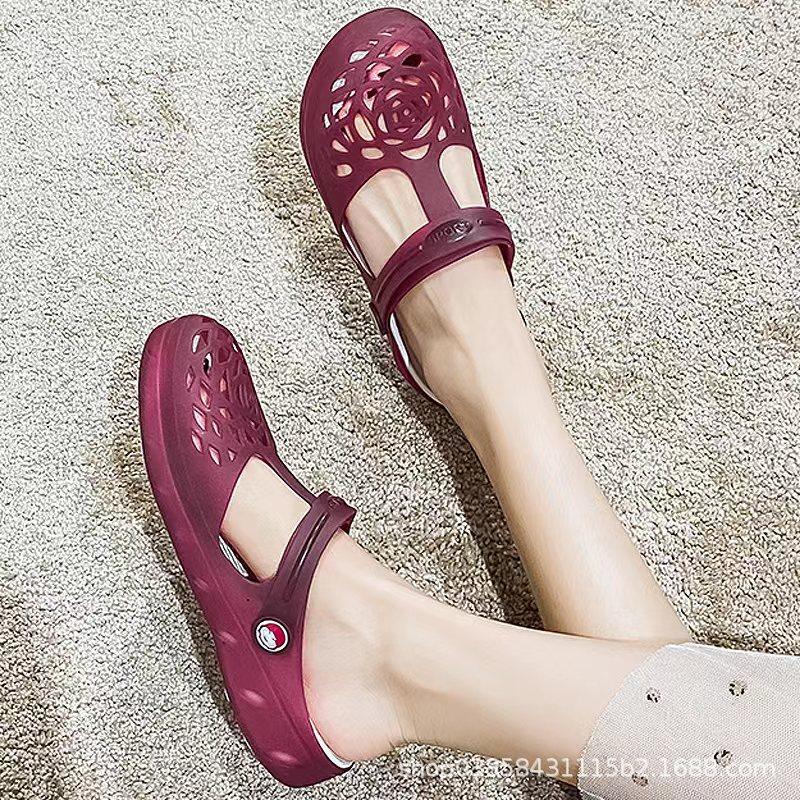 Saboți de plajă pentru grădinărit pentru femei, papuci de vară, pantofi cu găuri de jeleu, pentru asistentă, sandale anti-alunecare, cu vârf închis, saboți cu pană, pantofi de grădină, tobogane confortabile