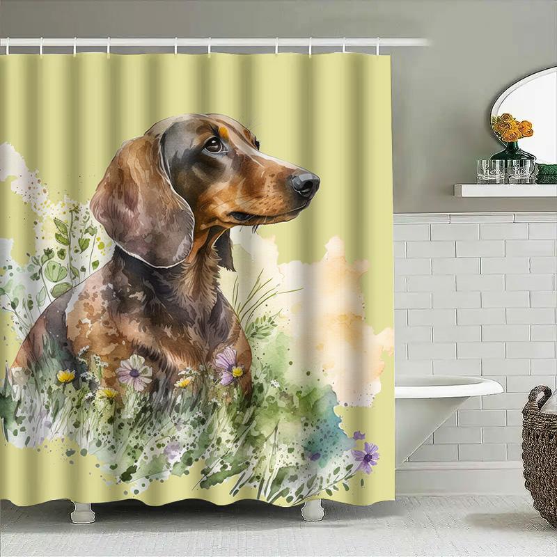 Luxury Watercolor Dog Shower Curtain Ideal For Pet Lovers Easy Installation, Non-Toxic Environmentally Friendly Perfect Home Dec