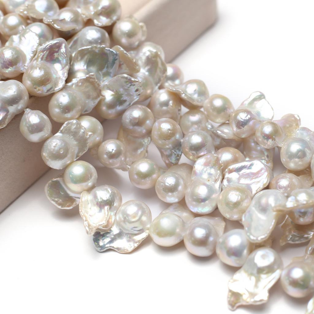 Baroque Handmade Fishtail Pearl 15-23mm, White Natural Freshwater Pearls Beads for Jewelry Making DIY Necklace Accessories, Mother's Day Crafts 36cm