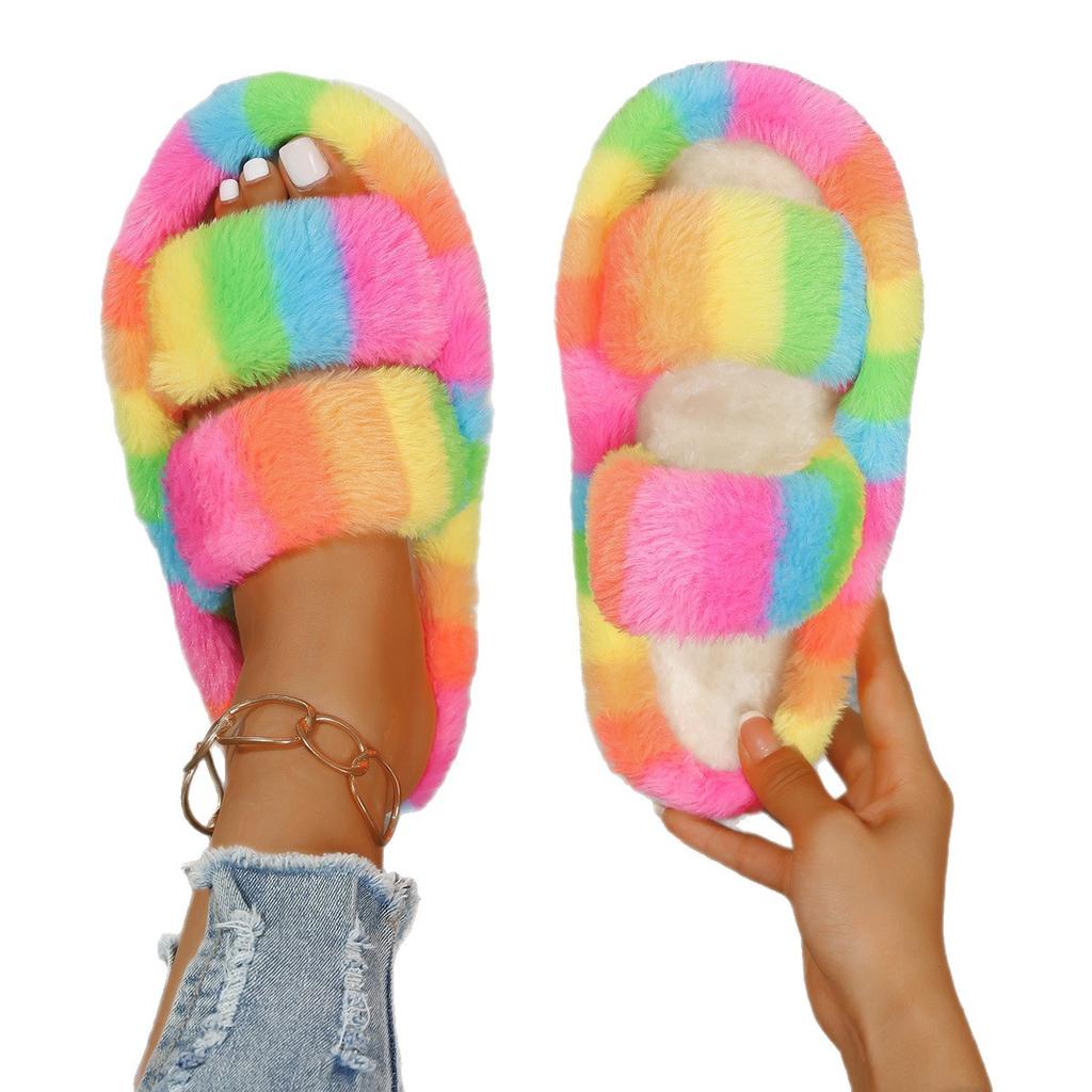 Fashion Warm Winter Plush Fluffy Slippers for Women New Fashion Open Toe Comfort Fuzzy Slippers Indoor Warm Soft Furry House Slippers