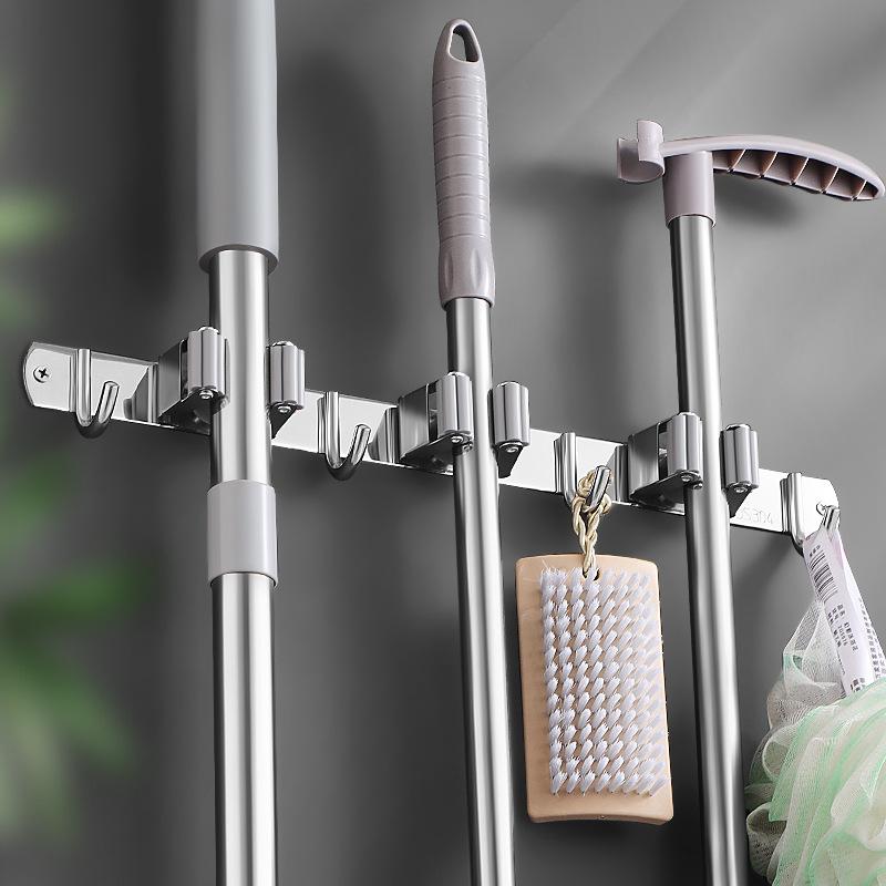 Hanger Heavy Duty Stainless Steel Space Saving Mop Rack Organizer Laundry Room Broom Holder Storage Hook Wall Mount