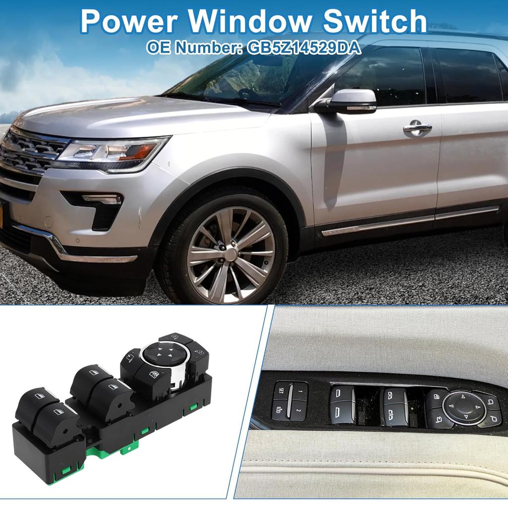 Power Window Switch No.GB5Z14529DA Front Left Driver Side Window Control Switch for Ford Explorer Police Interceptor for Utility 2016-2019 Black