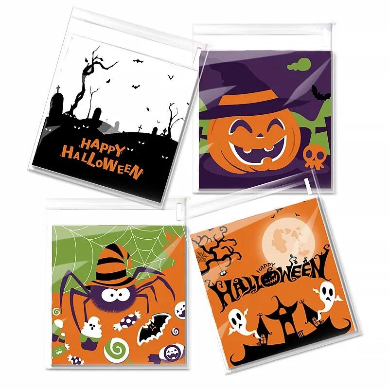 

100pcs Halloween Candy Bags Pumpkin Ghost Bat Trick Or Treat Biscuit Gifts Packaging Self Sealing Bag Kids Halloween Party Decor Other